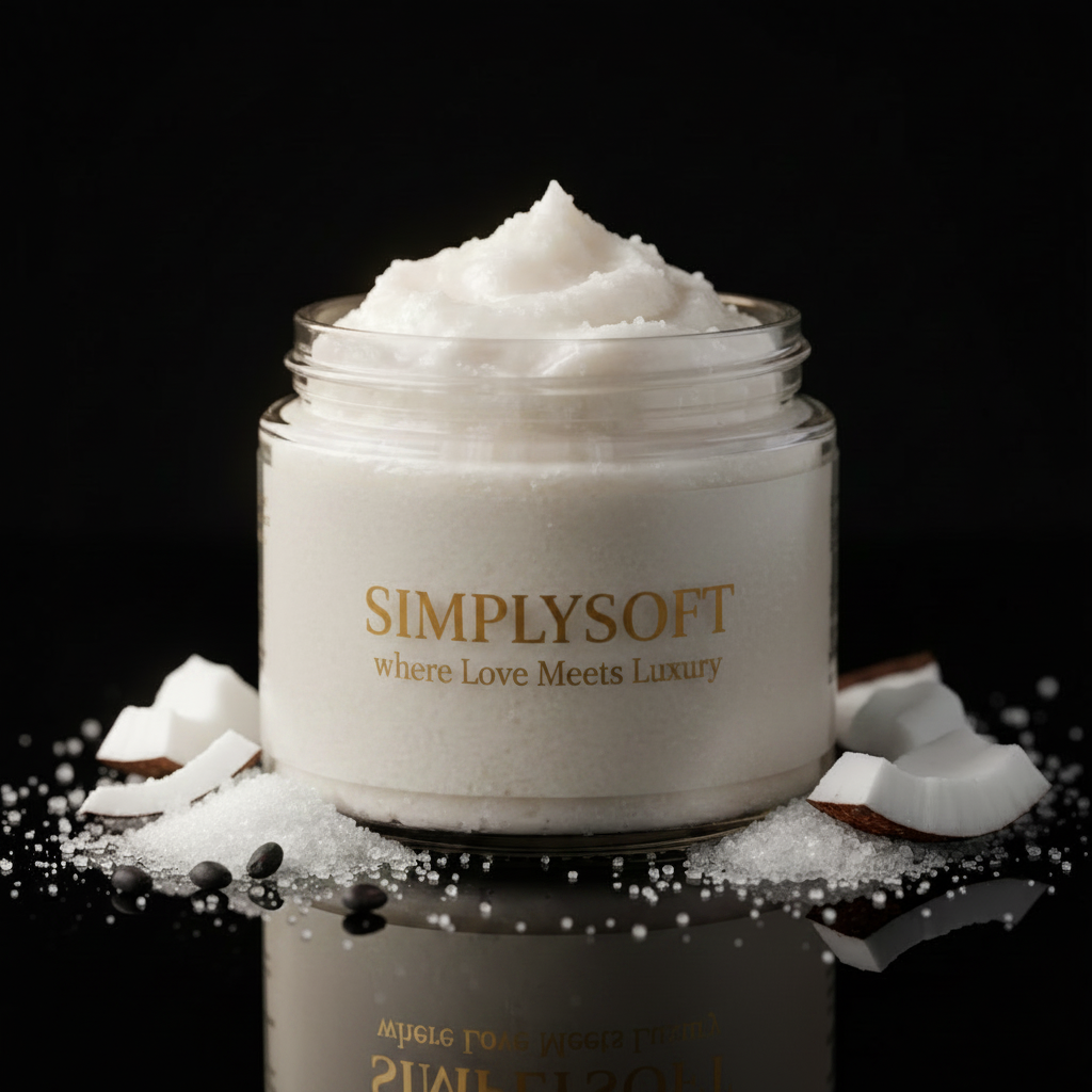 SIMPLYSOFT Body Scrub - Clear Label Gold Writing